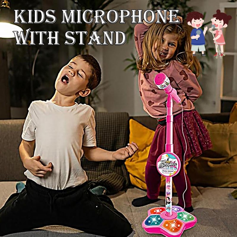 Kids Karaoke Machine with Microphone Stand Playset, Microphone with Stand with Built-in Jack and Speaker for MP3 Player, Singing Toys for Girls and Boys with Music and Light - Image 3